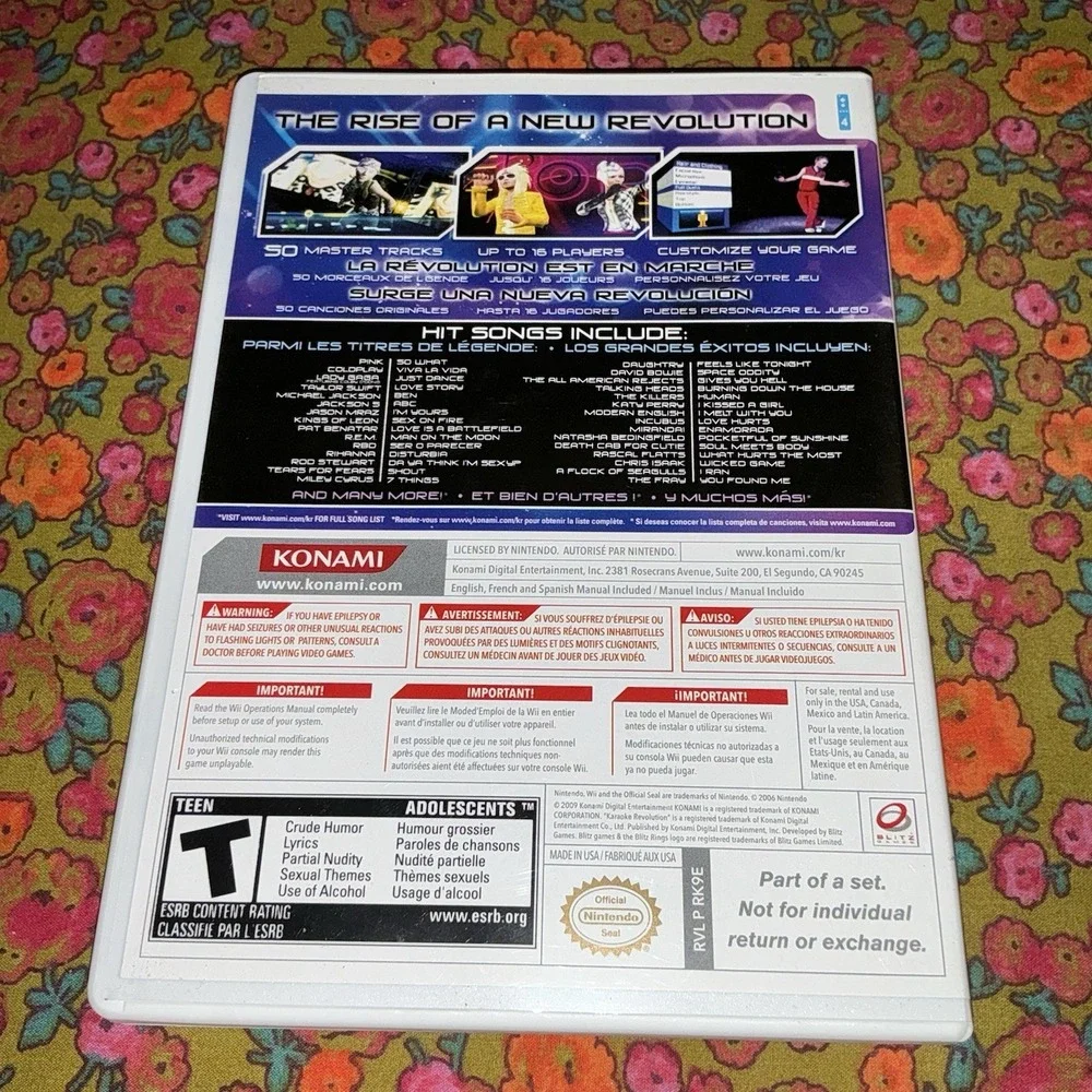 KARAOKE REVOLUTION GAME FOR NINTENDO Wii, GAME DISC CASE, MANUAL, KONAMI